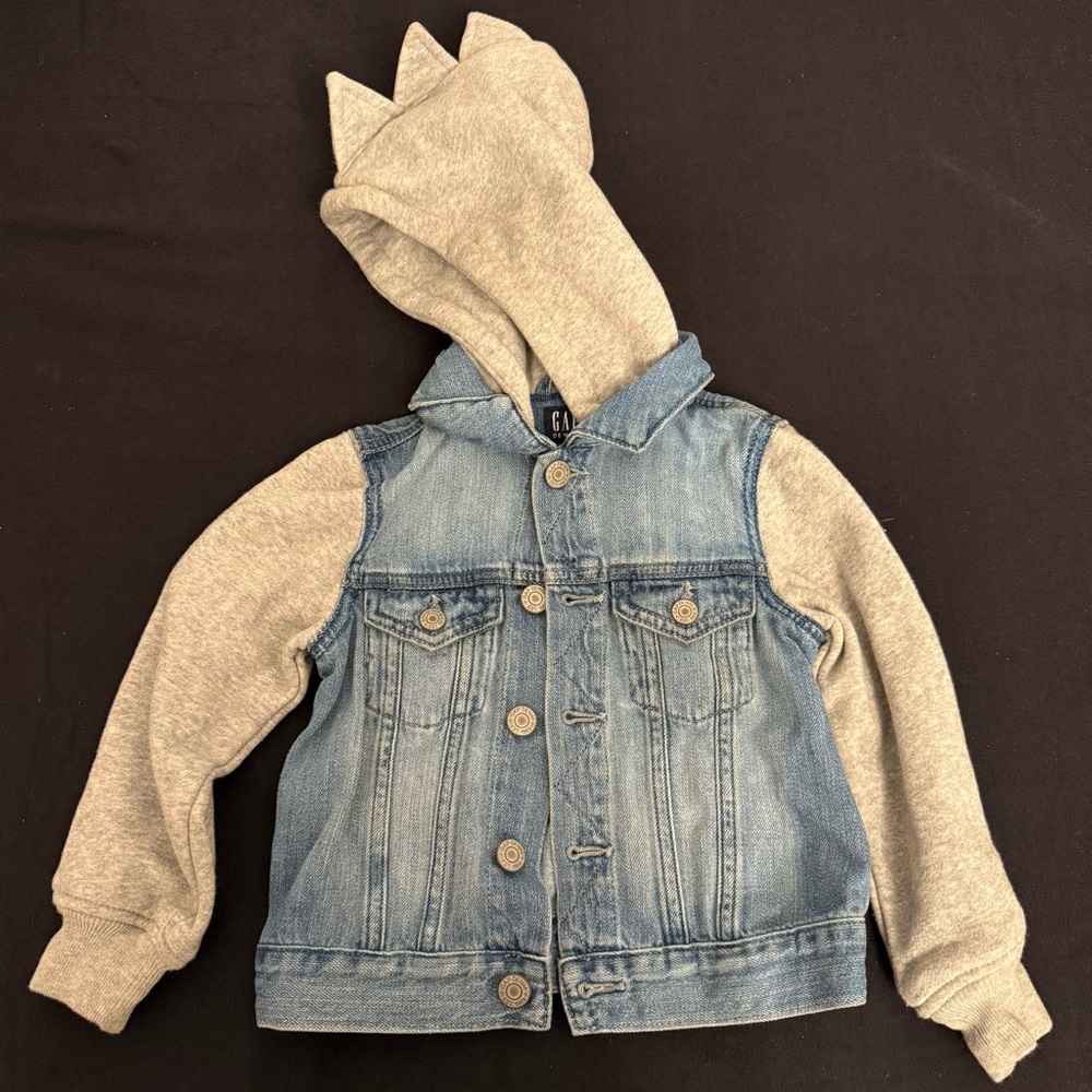 Toddler Jean Jacket Dino Style Hoodie Size 3 Years Brand Gap
